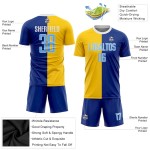Custom Royal Light Blue-Gold Sublimation Split Fashion Soccer Uniform Jersey Custom Royal Light Blue-Gold Sublimation Split Fashion Soccer Uniform Jersey