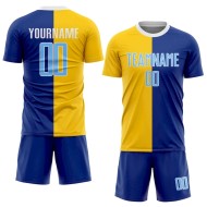 Custom Royal Light Blue-Gold Sublimation Split Fashion Soccer Uniform Jersey Custom Royal Light Blue-Gold Sublimation Split Fashion Soccer Uniform Jersey