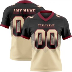 Custom Black Cream-Crimson Mesh Authentic Gradient Square Shape Flag Football Jersey
