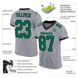 Custom Gray Kelly Green-Black Mesh Authentic Football Jersey