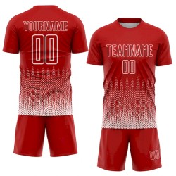 Custom Red White Geometric Shape Sublimation Soccer Uniform Jersey