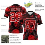 Custom Black Red-White 3D Pattern Halloween Skull Mesh Authentic Football Jersey
