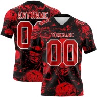 Custom Black Red-White 3D Pattern Halloween Skull Mesh Authentic Football Jersey